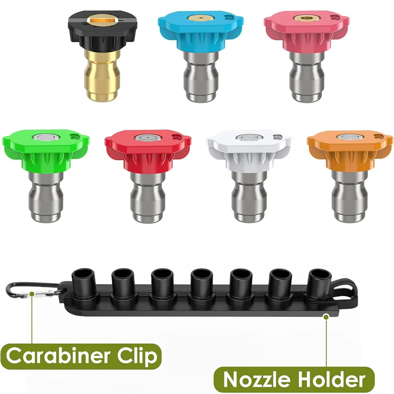 Universal Pressure Washer Tips Multiple Degrees Nozzle 1/4 Inch Quick Connect with Nozzle Holder 7 Spray Nozzle Tips 4000 PSI