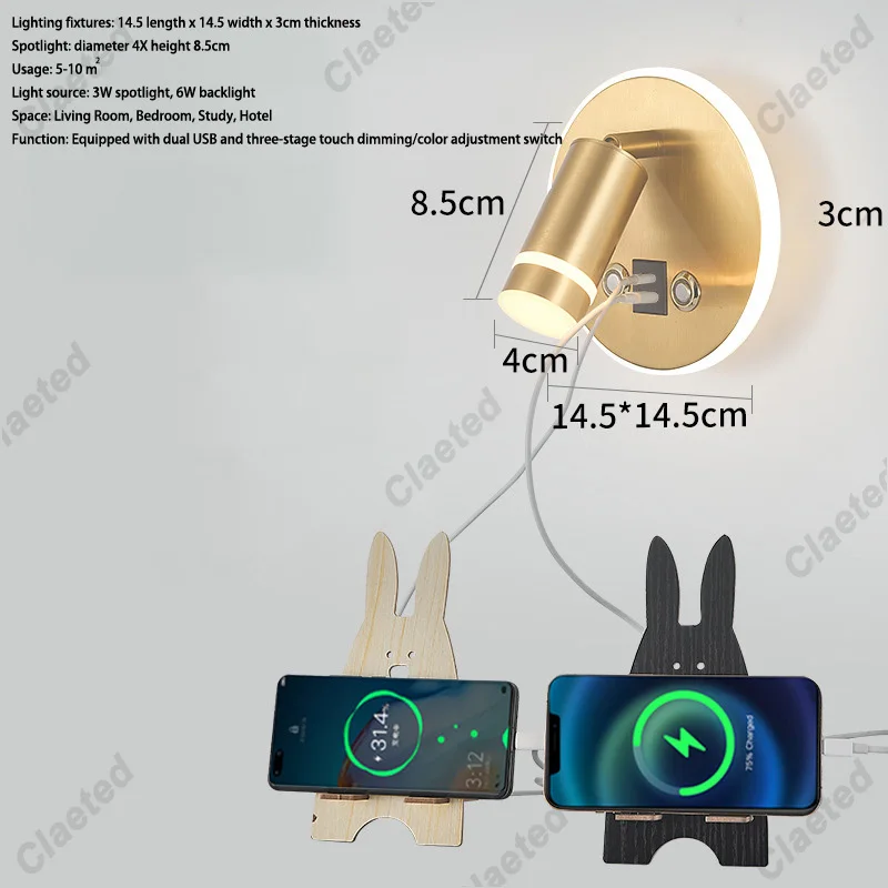 Nieuwe Scandinavische minimalistische wandlamp Hotelinterieur LED-leeslamp Gang Slaapkamer USB Opladen Nachtkastje Versier wandlamp