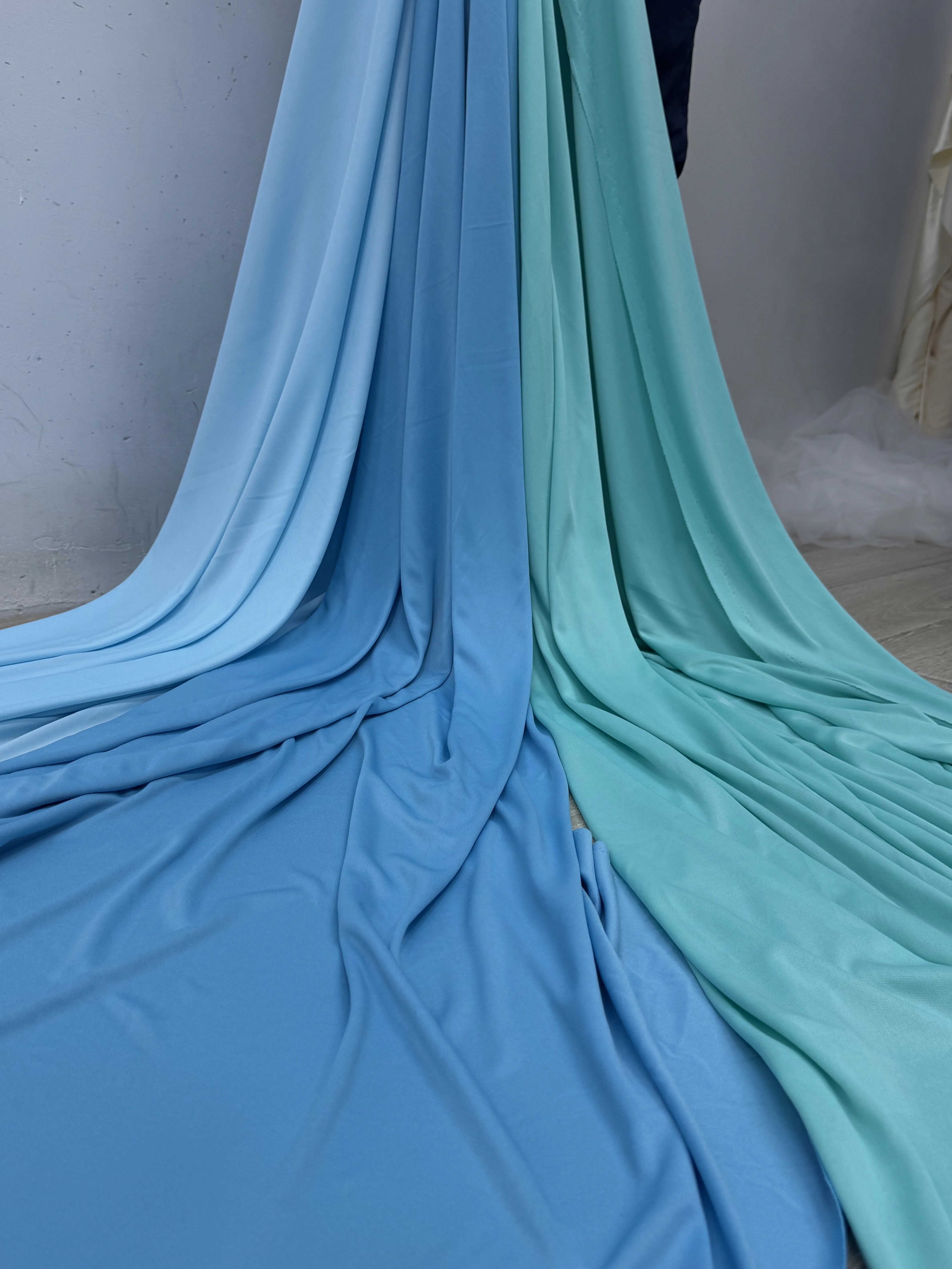Blue Green Stretch Milk Silk Draping Fabric for Wedding Stage Layout Background Voile Shooting Cloth Fabric