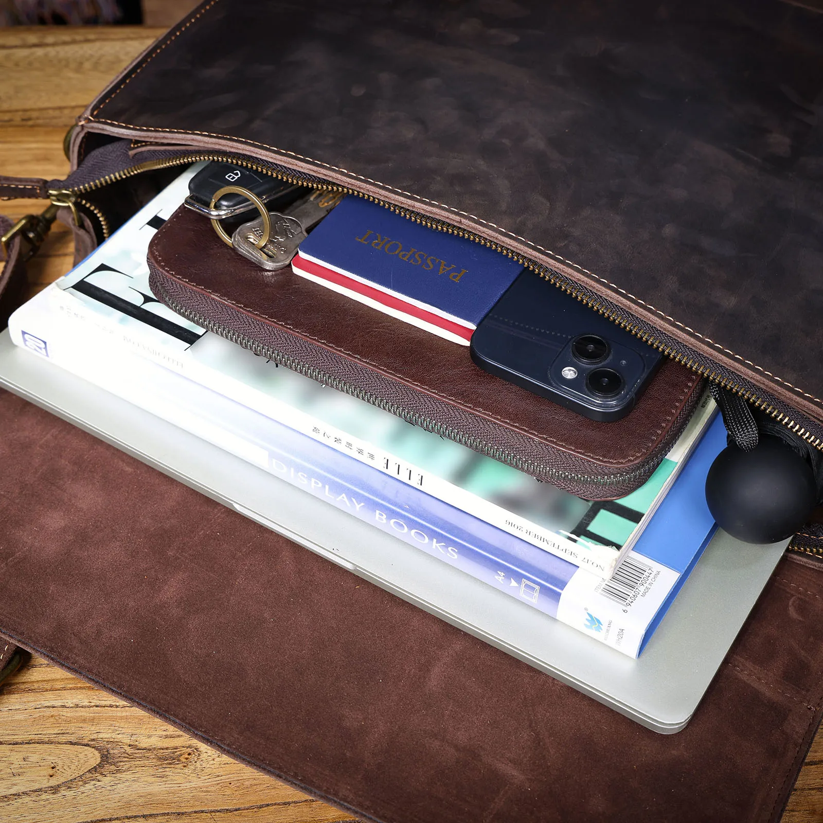 S.WORKER Vollnarbenleder 15" Laptop-Aktentasche Echtleder Herren Büro-Handtasche Messenger-Tasche Business-Bürotasche – Detail 25