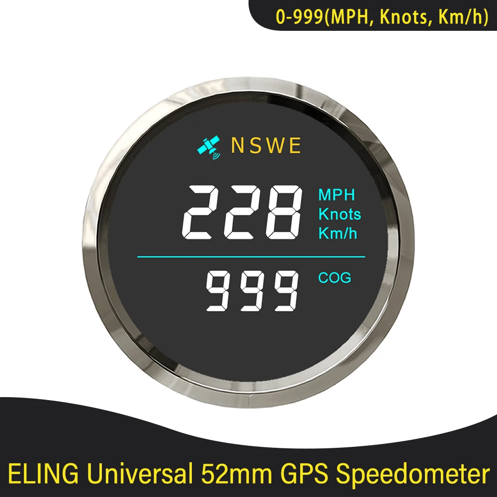 New 52mm 0-999MPH, Knots, Km/h Adjustable GPS Speedometer with Compass for Marine Boats Yacht Universal 12V 24V Without Odometer