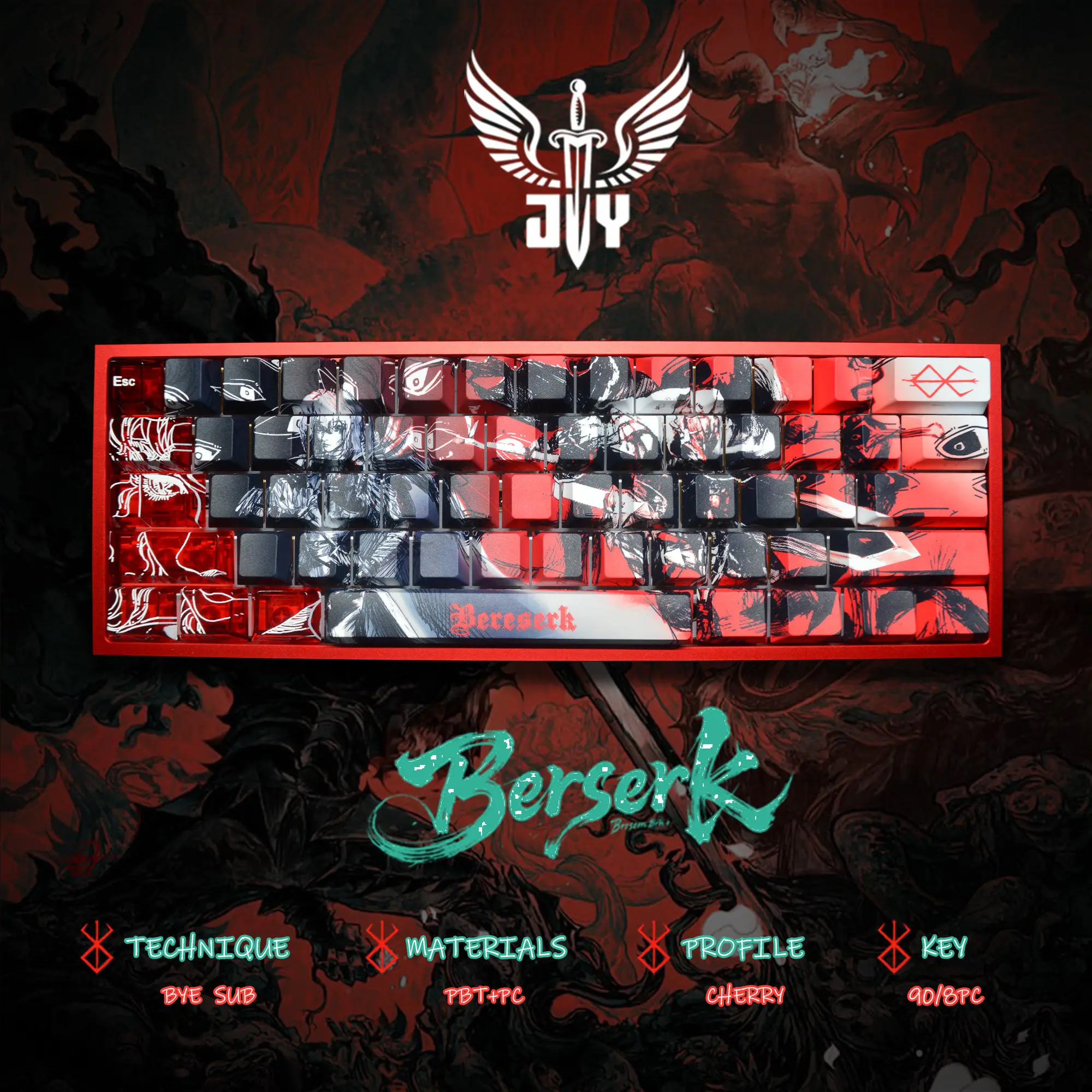 98 Keys Beruseruku Hand-painted Keycaps High Quality Cherry PBT PC Transparent for Wooting60 Mechanical Keyboard 60 68 75 87