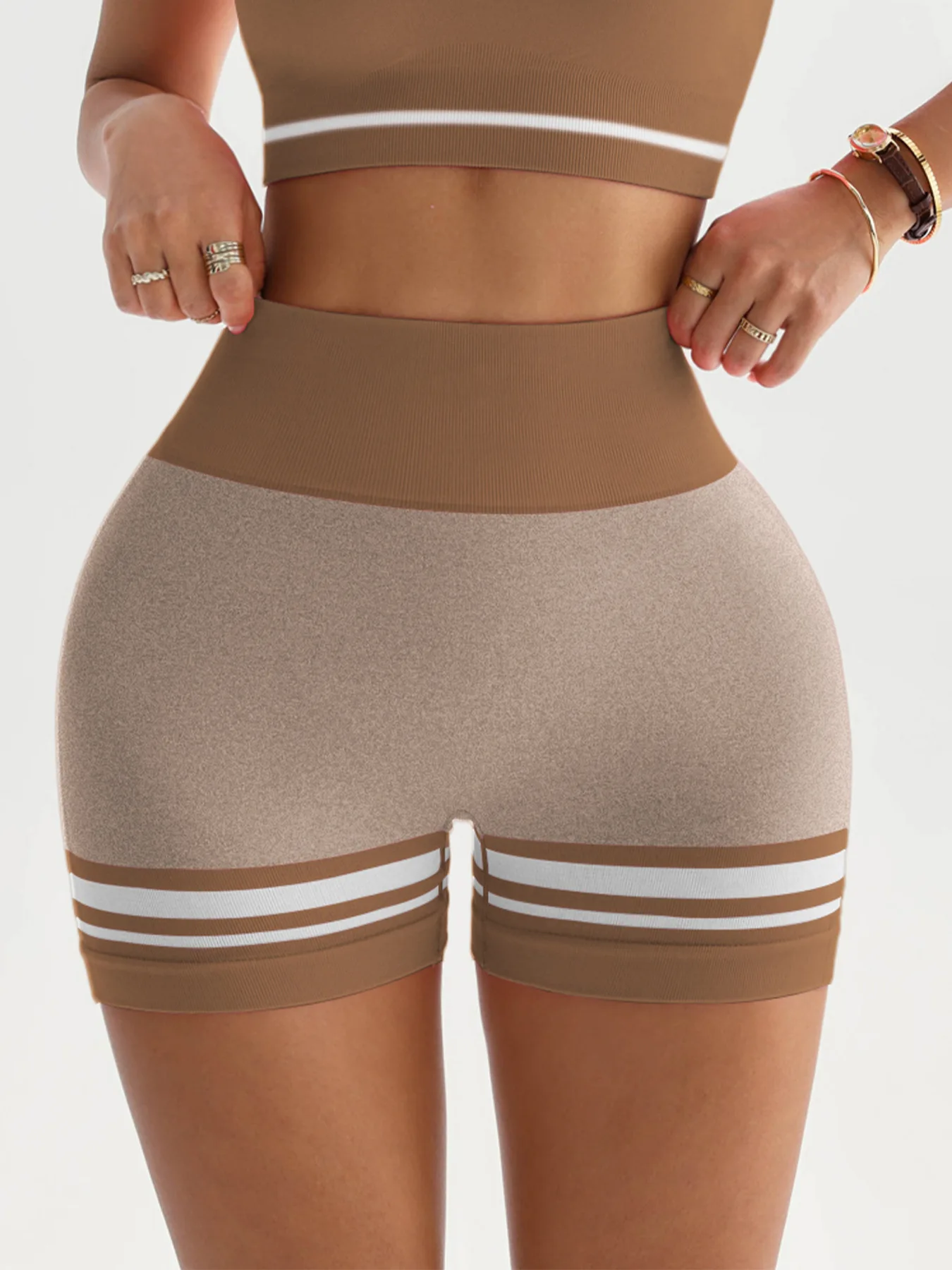 GLITTER ME Striped Patchwork Seamless Shorts Women High Waist Skinny Gym Fitness Leggings Sportwear Yoga Running Short Pants