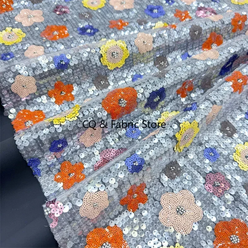 High Quality Sequin Embroidered Lace Fabric for Wedding Party Dress and Stage Costumes Designer Fabric By The Yard