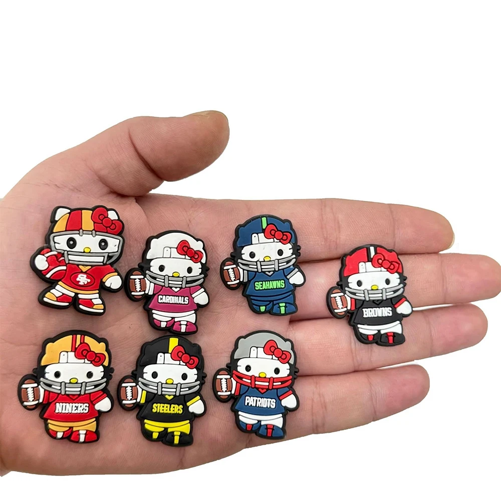 4-25PCS American football HelloKitty Shoe Charm Wholesale PVC Clog wristband Decor Buckle Detachable DIY Waterproof Party Gift