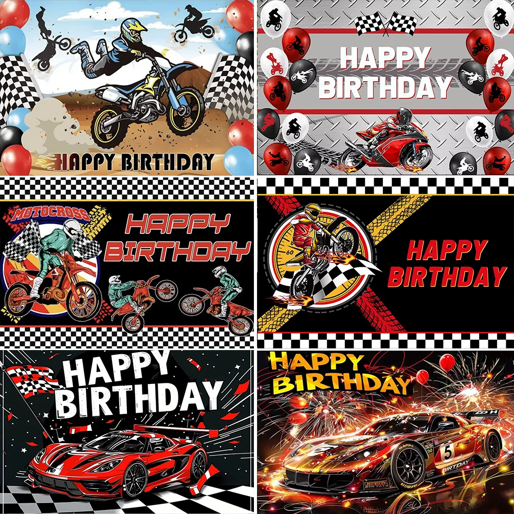 Motorcycle Birthday Party Red and Black Off Road Motorcycle Race Car Balloon Photography Background Boys Portrait Photo Studio