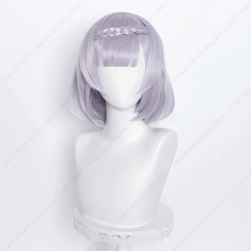 Noelle Cosplay Wig 35cm Long Silver Purple Braided Heat Resistant Synthetic Hair