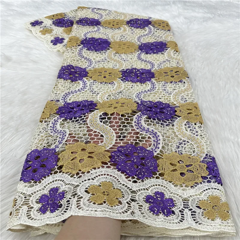 

5 Yard Multi color soft water soluble French Guipure Lace African Tulle Cord Net Embroidered Fabric For Wedding Party 18L1042202