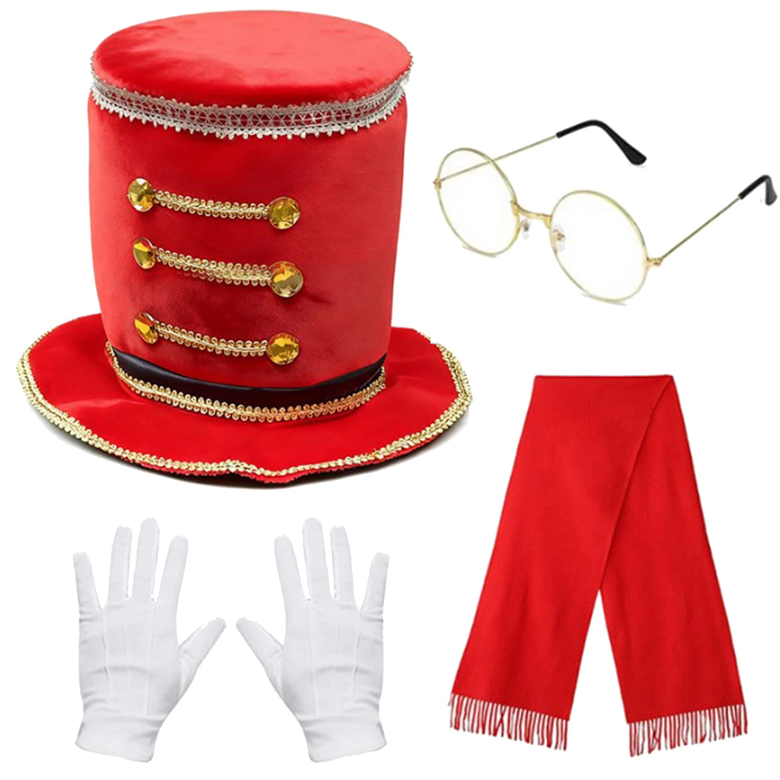 4 pezzi per bambini cappello da mago per adulti elegante berretto da jazz festa cosplay accessori per costumi da circo pupazzi di neve cappello a cilindro sciarpa occhiali e guanti