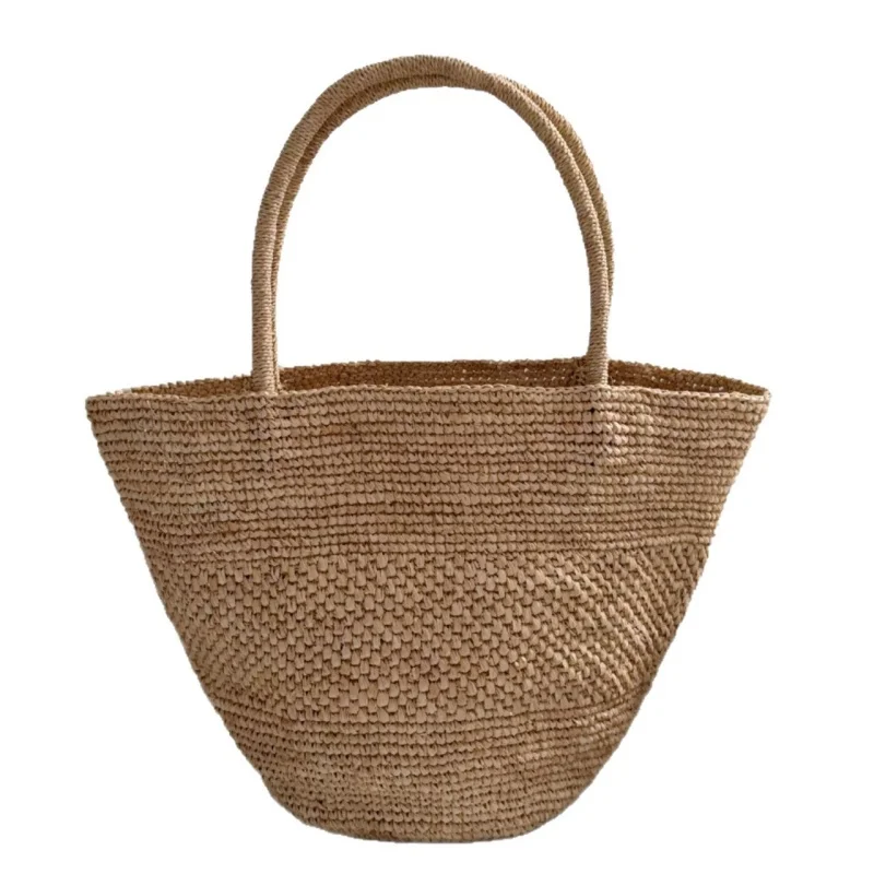 Natural Raffia Straw Tote Bag for Women Large Capacity Handbag Summer Beach Shoulder Bag Casual Travel Vacation Woven  Bag