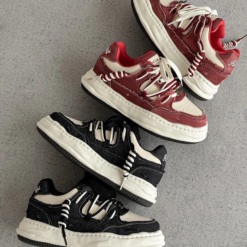 Men's Invisible Height Increase Shoes 10cm Elevator Shoes Retro Thick-soled Red Women Washed Canvas 8cm Hidden Heel Shoes view 4