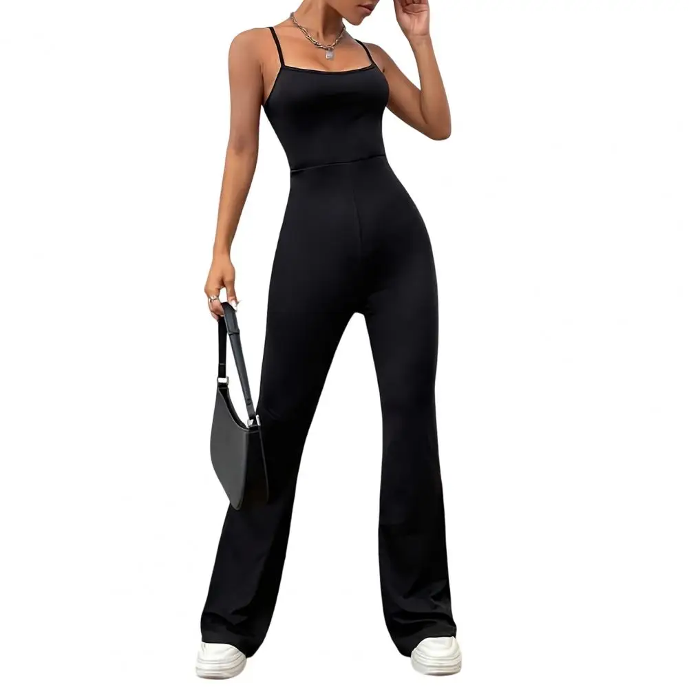 

Elastic Trousers Jumpsuit Elegant Backless Sleeveless Women's Summer Jumpsuit with Square Neck Flared Hem Slim for High for A