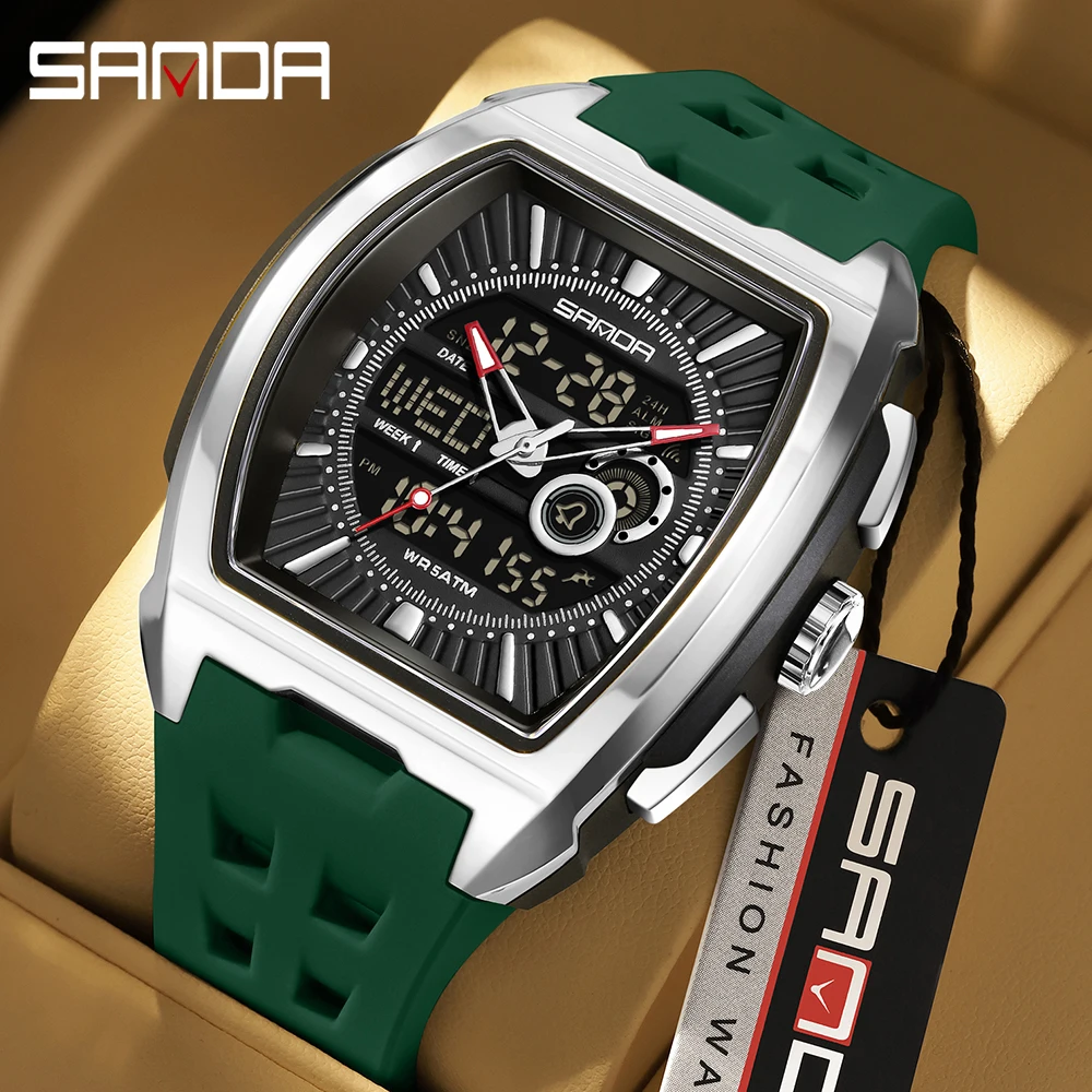 

SANDA 5118 Спортивные часы на открытом воздухе Мужские электронные кварцевые часы с двойным механизмом 5 АТМ Водонепроницаемые, светящиеся, сейсмические и устойчивые к падениям