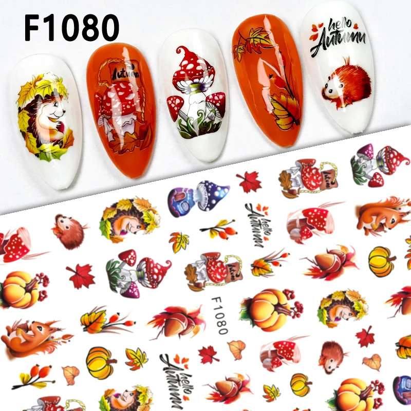 Fall Nail Stickers Thanksgiving Day 3D Nail Decals Yellow Maple Leaves Fall Design Nail Art Stickers Cartoon Pumpkin Nail Art De