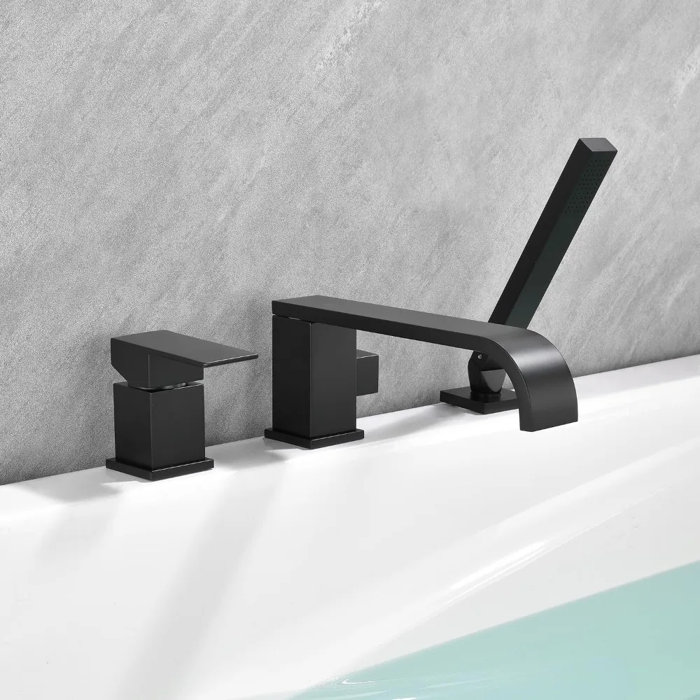 

Deck-Mounted Single Handle Roman Tub Faucet with Hand Shower and Sprayer
