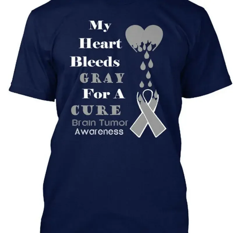 Brain Tumor Awareness My Heart Bleeds Gray For T Shirt Made in USA S 5XL