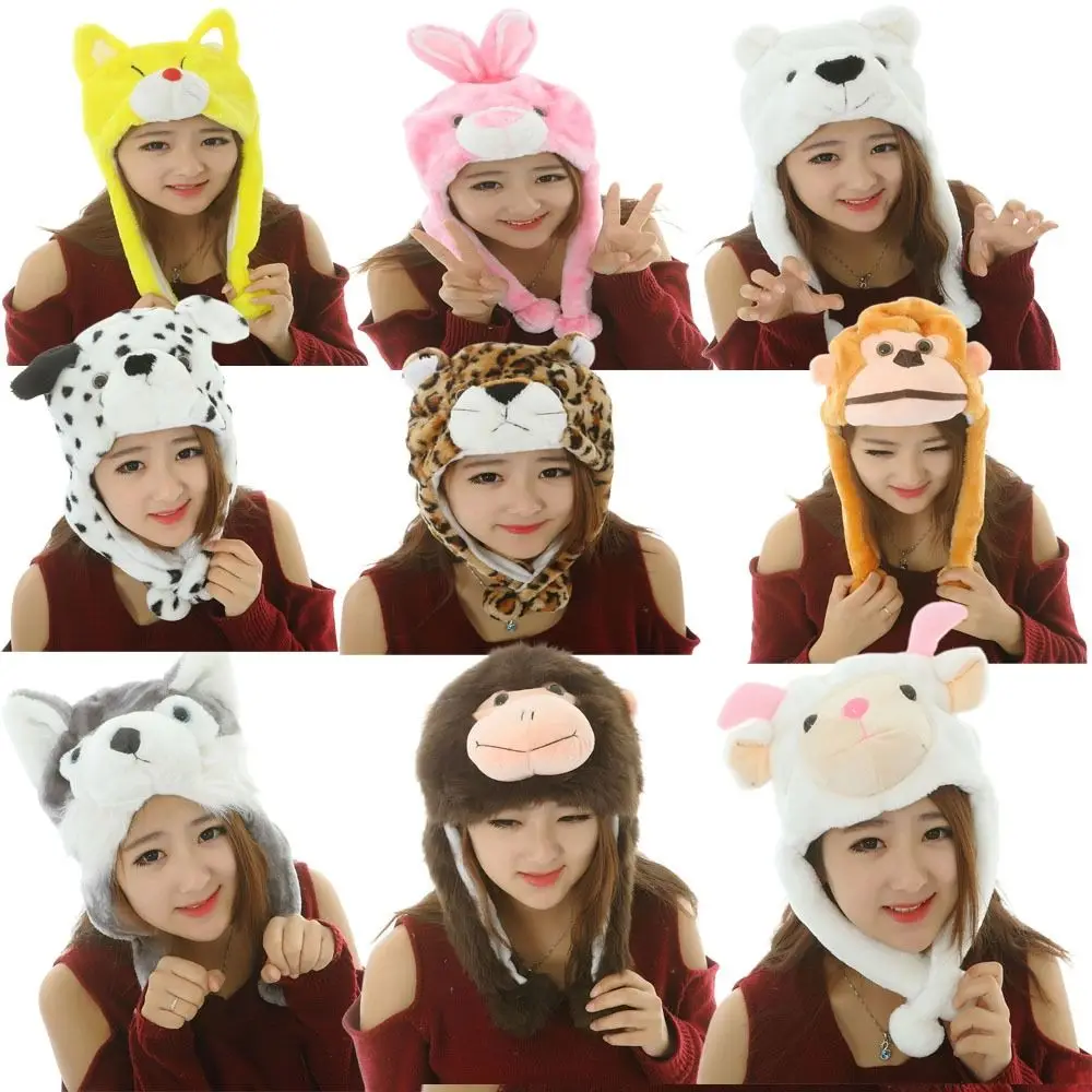 Cartoon Plush Moving Hat Neck Warmer Animal Movable Ears Airbag Cap Funny Toys Ear Protection Animal Earflap Hat Christmas