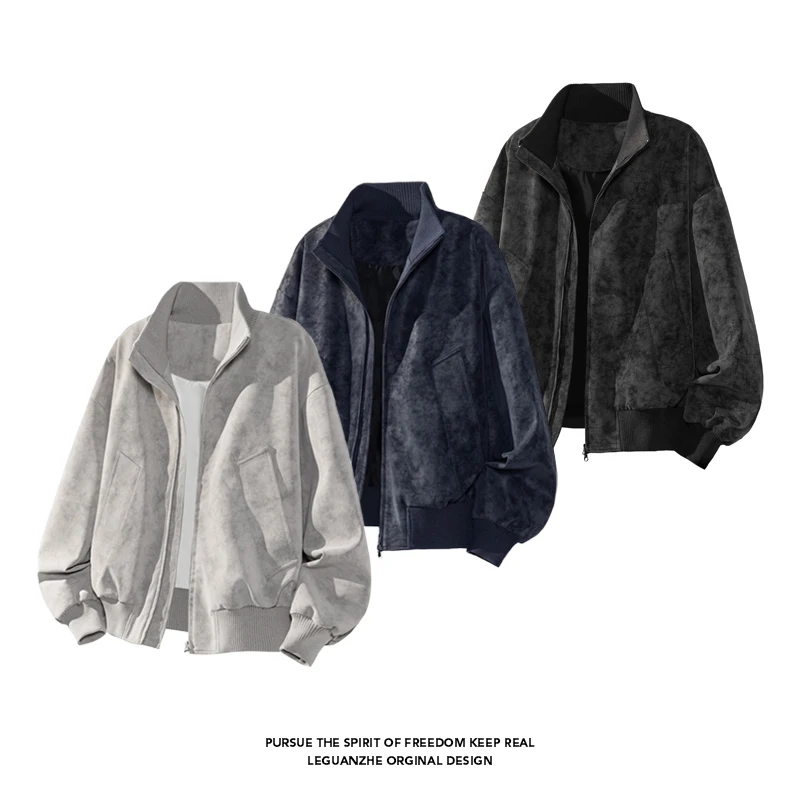 

Новая американская ретро-куртка из искусственной кожи с воротником-стойкой на весну и осень 2026, модный авангардный узор.