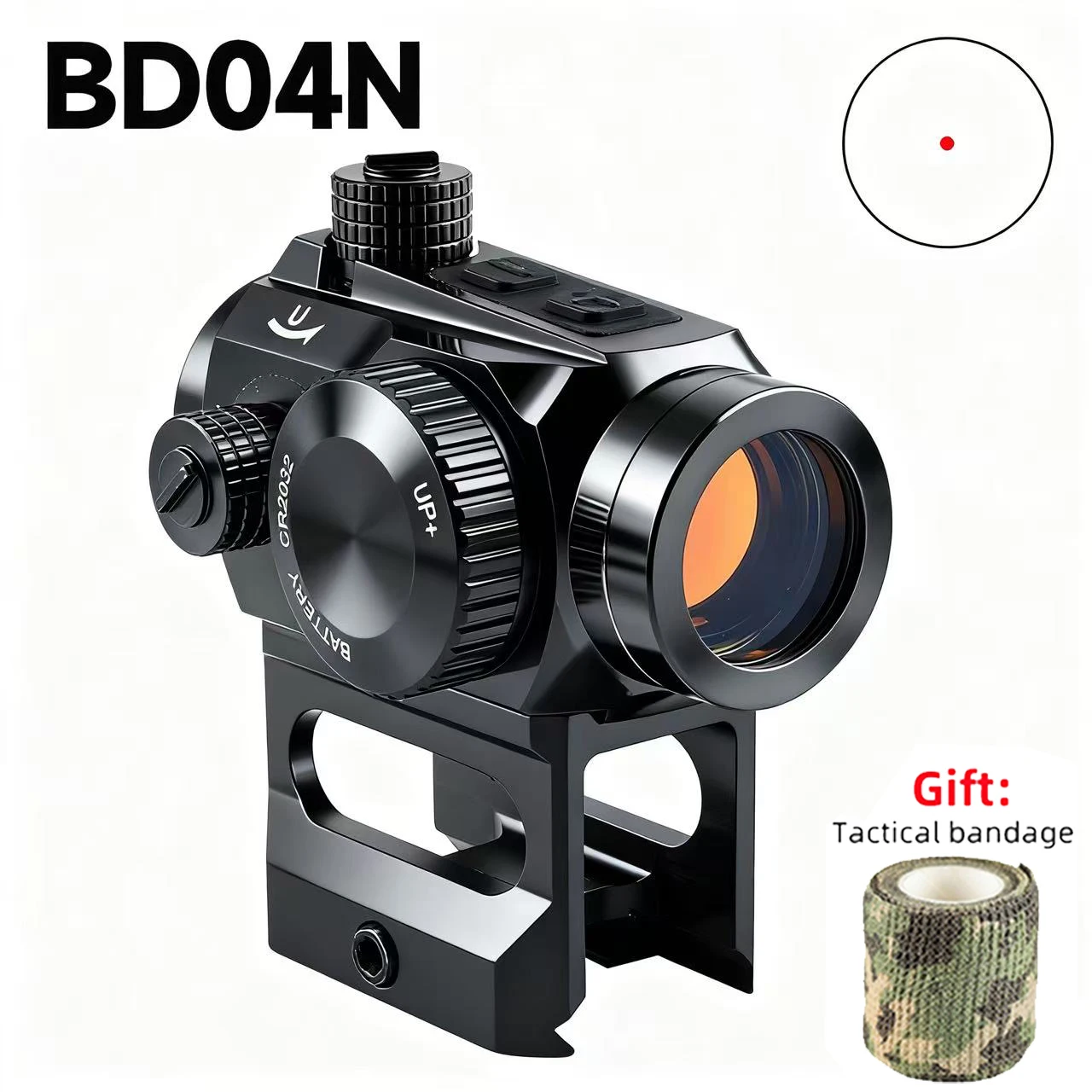 BD02N / BD04N مقاوم للماء للصدمات منظر نقطة حمراء منعكس نطاقات بندقية بصرية تكتيكية مع قاعدة ارتفاع لتركيب السكك الحديدية 20 مللي متر