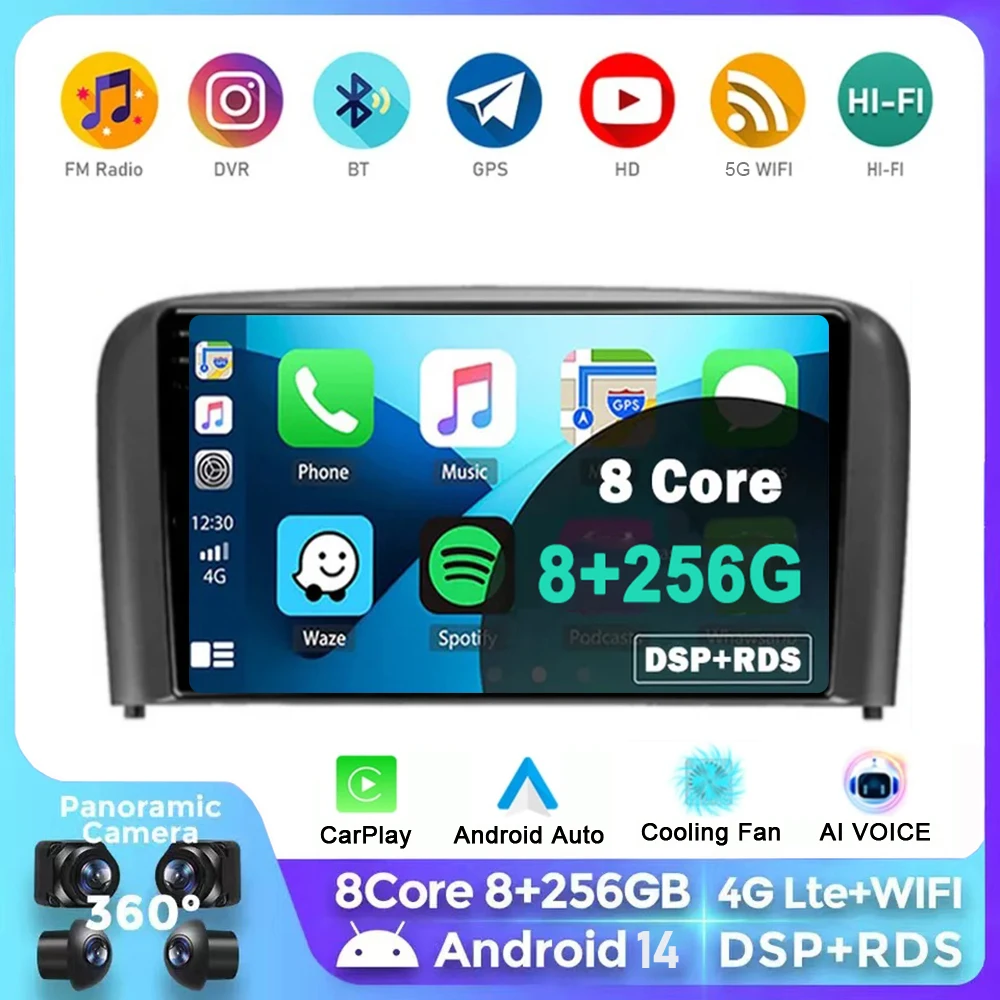 

For Volvo S80 1 1998-2006 Car Radio Multimedia Video Player Navigation Android 14 GPS Auto Carplay DVD DSP 4G WIFI 360 Camera