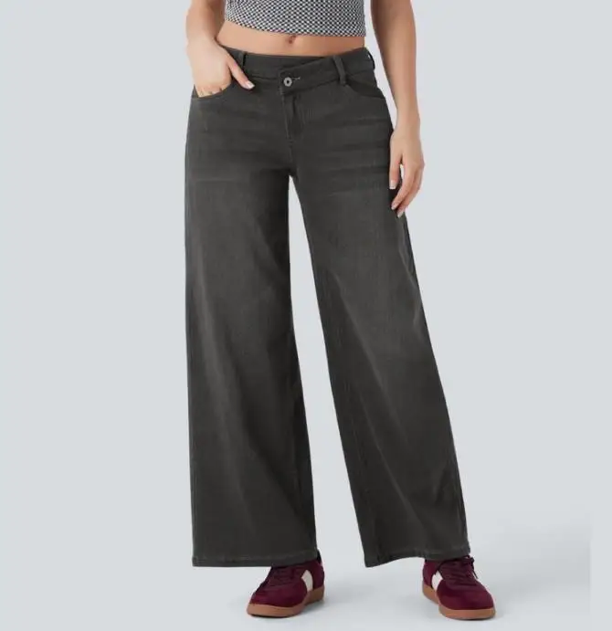 New Asymmetric Low Waist Diagonal Button Zipper Jeans Personalized Street Style Women's Fashion Straight Denim Pants