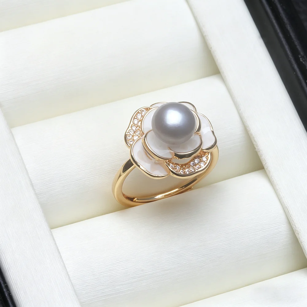 Real 925 Silver Natural Freshwater Pearl Rings For Women Mother's Day Anniversary Birthday Gift White Black