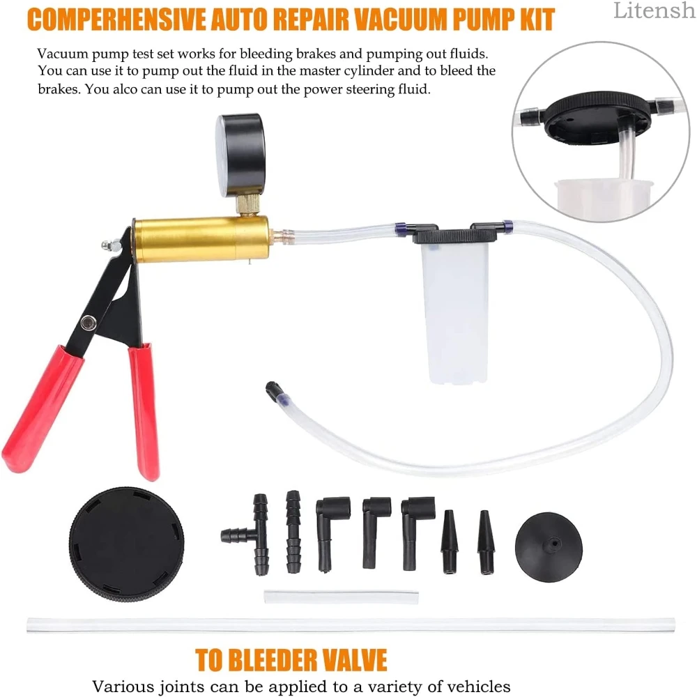 Manual Brake Bleeder Vacuum Pump Kit – Handheld Pistol Vacuum Tester with Pressure Gauge for Car Brake Fluid Bleeding & Automotive Maintenance 5