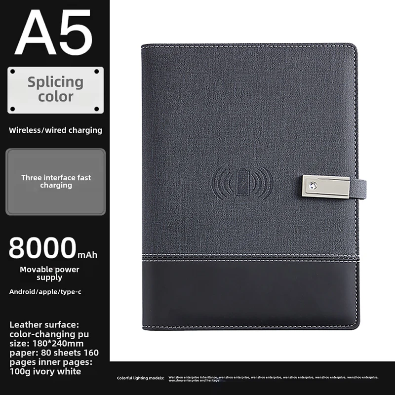 Smart Notebook Wireless Charging 8000mAh Power Supply for Student Designer Business Man Women Record Notes Writing Notepad