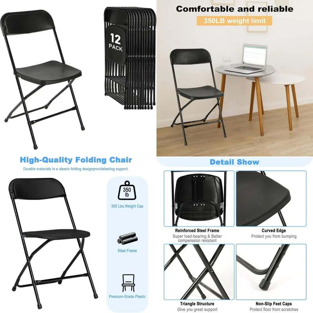 

Portable Outdoor Folding Chairs 12-Pack, Durable Plastic Seats with Steel Frame for Indoor and Outdoor Use, Commercial-Grade Lig