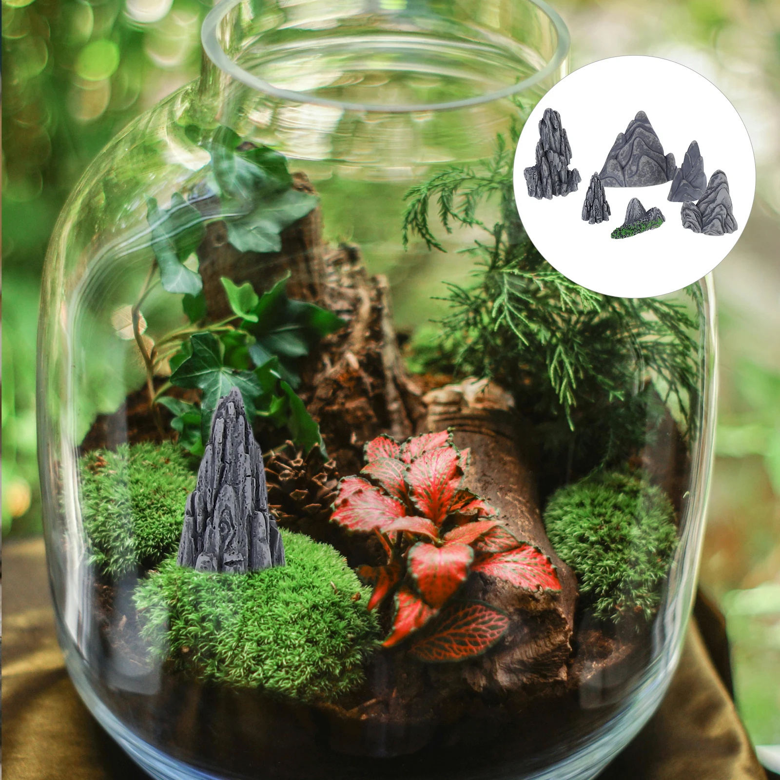 

6pcs Miniature Fake Rockery Resin Bonsai Mountain For Aquarium Shrimp Tank Decor Indoor Garden Landscaping Ornament