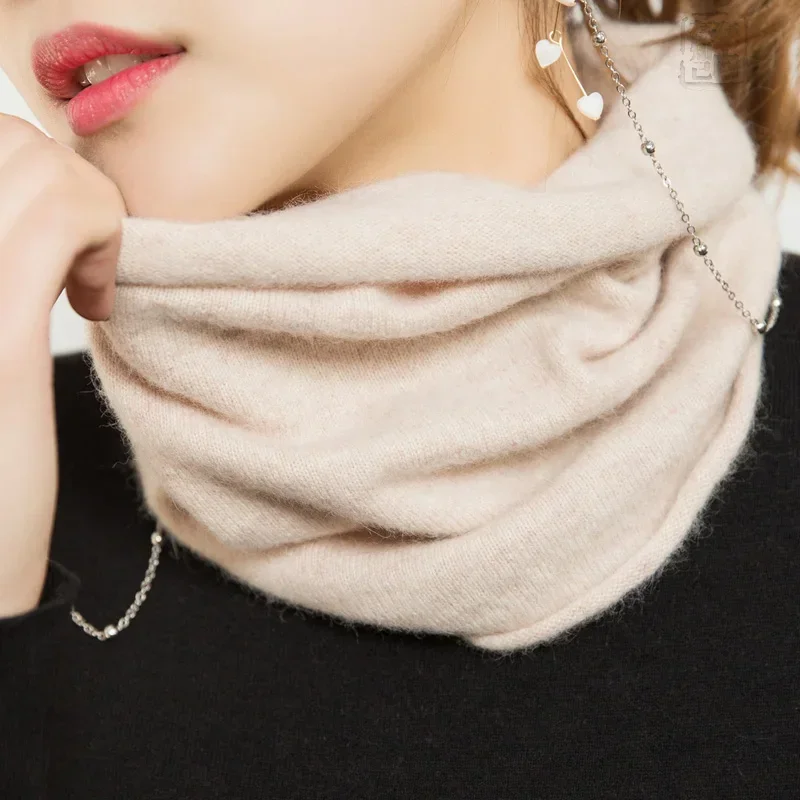 Women Tube Scarf Wool Neck Ring Men Neck Warmer Angora Rabbit Hair Cowl Collar Loop Rabbit Cashmere Soft Knit Accessories Unisex