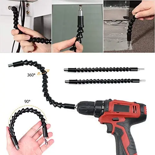 Hex Shank 2pcs Bendable Drill Bit Extension, 3pcs 1/4 3/8 1/2" Universal Socket Adapter,105 Right Angle Drill Extension set