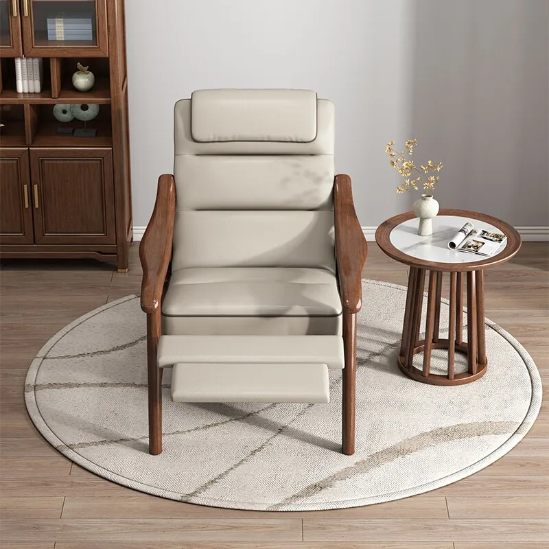 New Chinese solid wood functional folding sofa chair walnut living room lazy lunch break chair recliner balcony lounge chair