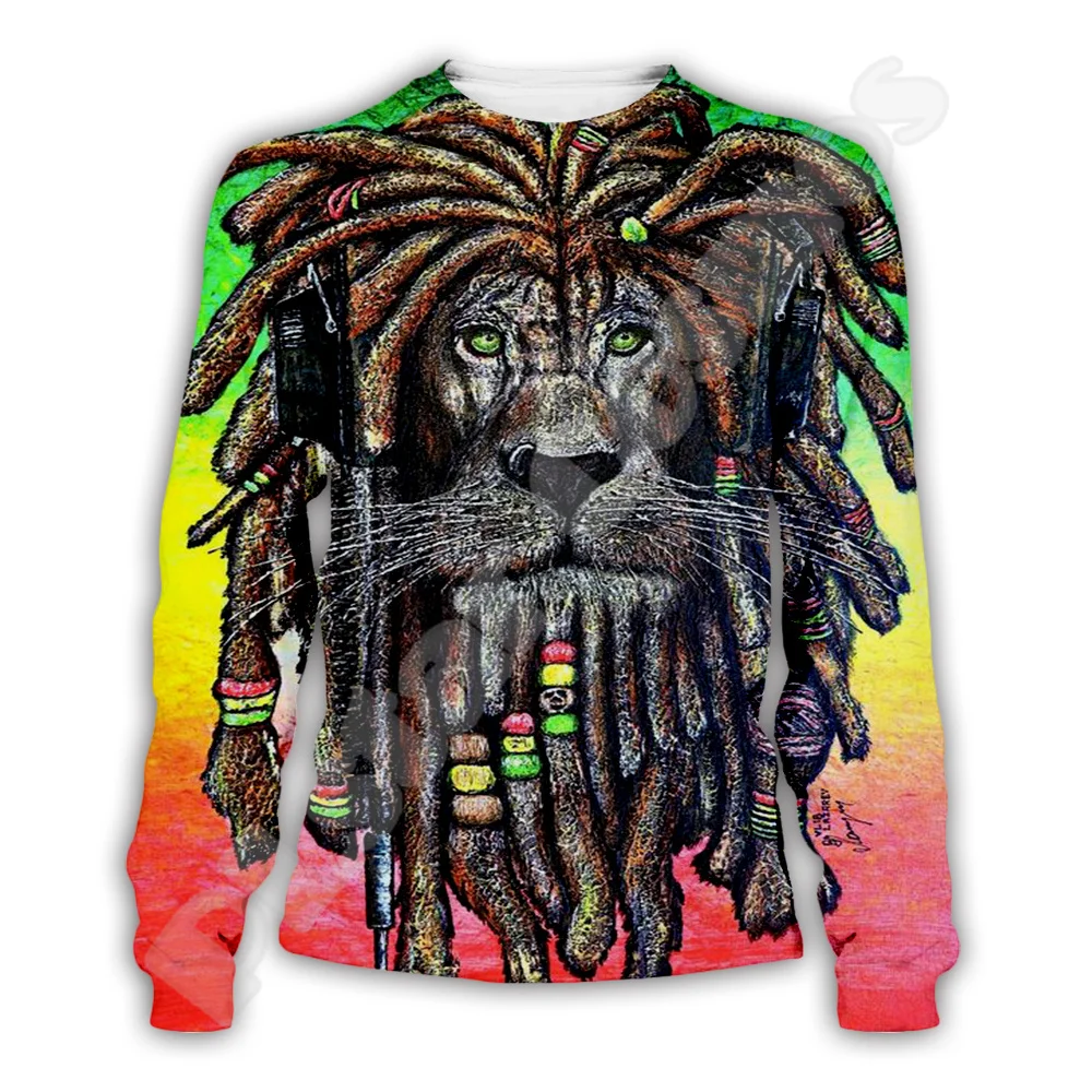 แฟชั่นใหม่ล่าสุด Bob Marley Reggae นักดนตรีสิงโต, tatto TRIBAL วินเทจย้อนยุค3dprint เสื้อลำลองสไตล์ฮาราจูกุ