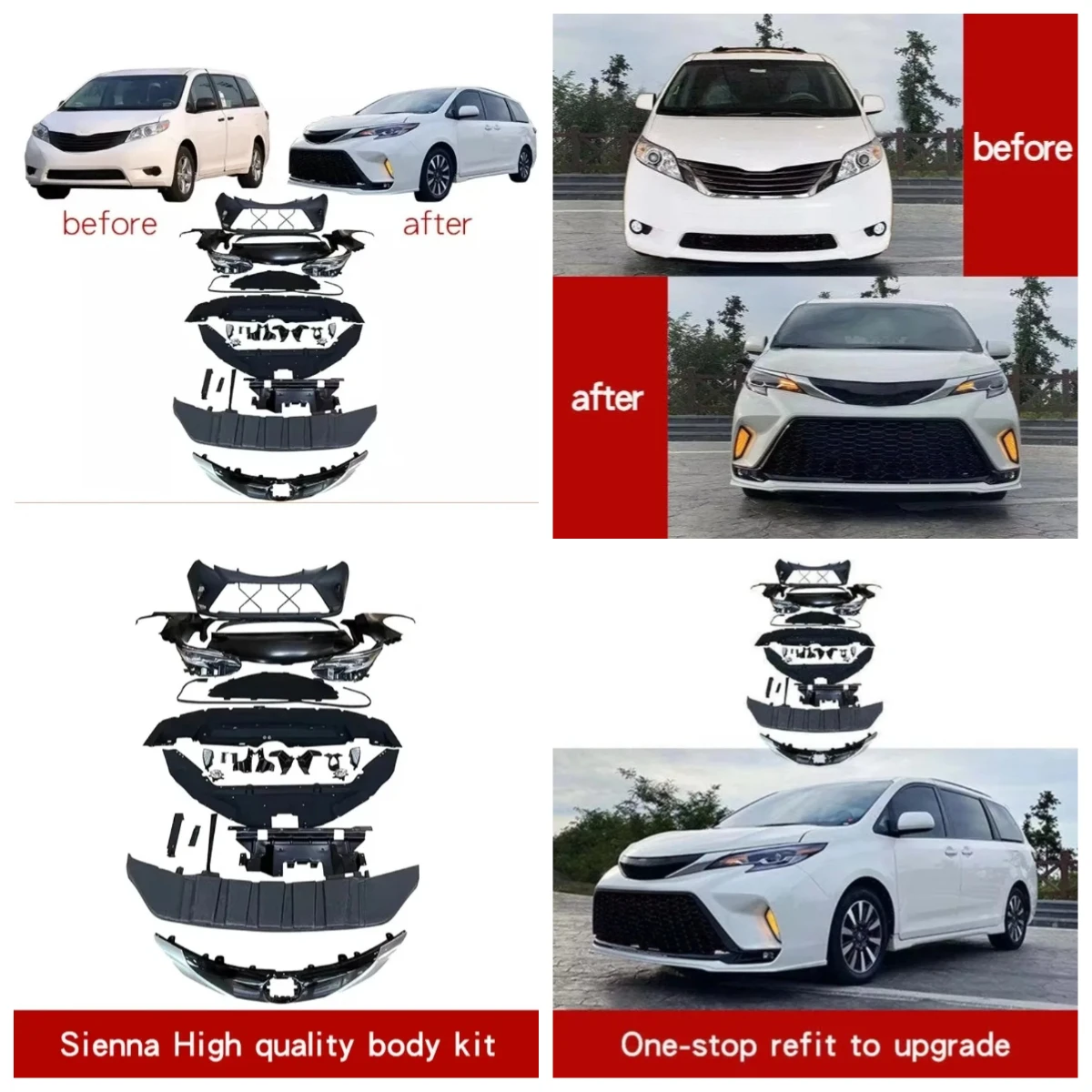 

BR For To-yo-ta Sienna Body Kit Old Facelift to New 11-20 to 22 New Headlight Bonnet Retrofitting Accessories Front Bumper