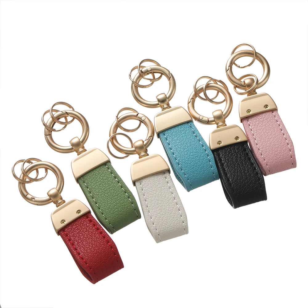 PU Leather French Key Holder Women Gold Color Metal Keyring Rope Leather Keychain For DIY Keyring Pendant Jewelry Accessories