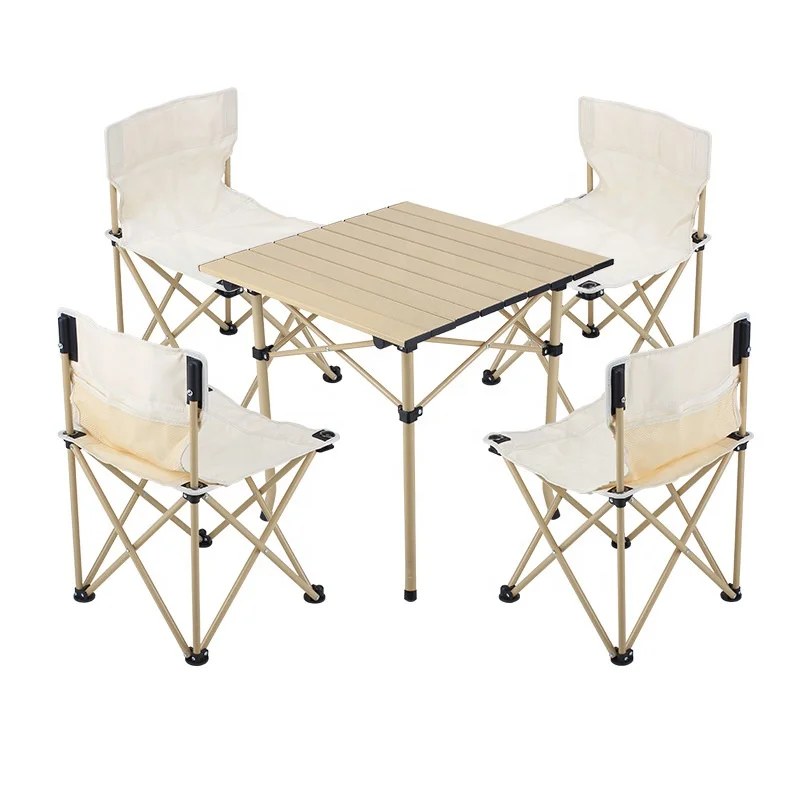 Folding Aluminum Alloy Table and Chair Camping Furniture Portable Foldable Picnic Table and Chair Set 4 Seats Fast Delivery