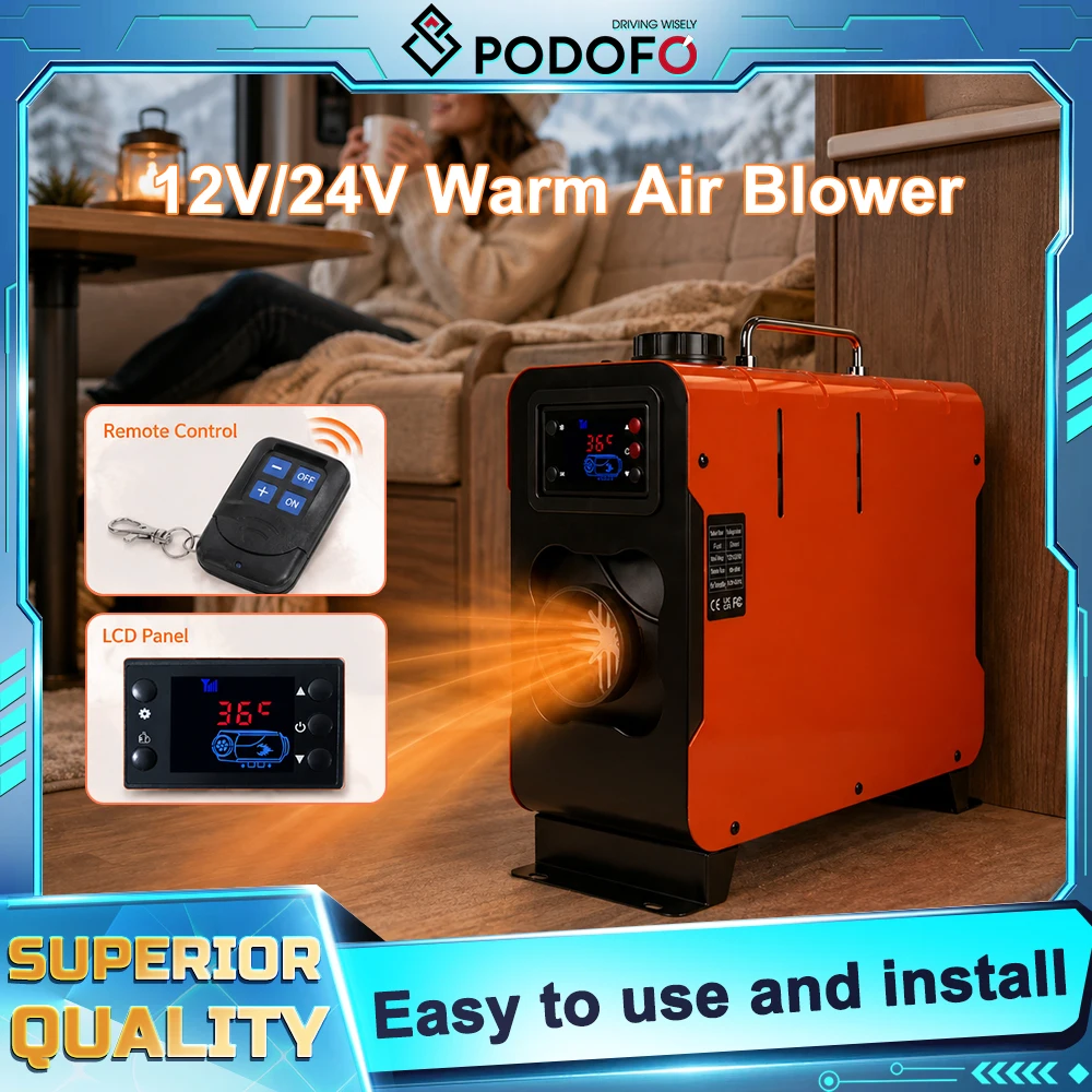 Riscaldatore da parcheggio diesel Podofo 8KW 12V 24V con display LCD e telecomando, macchina portatile per riscaldamento ausiliario per camion, camper e barche