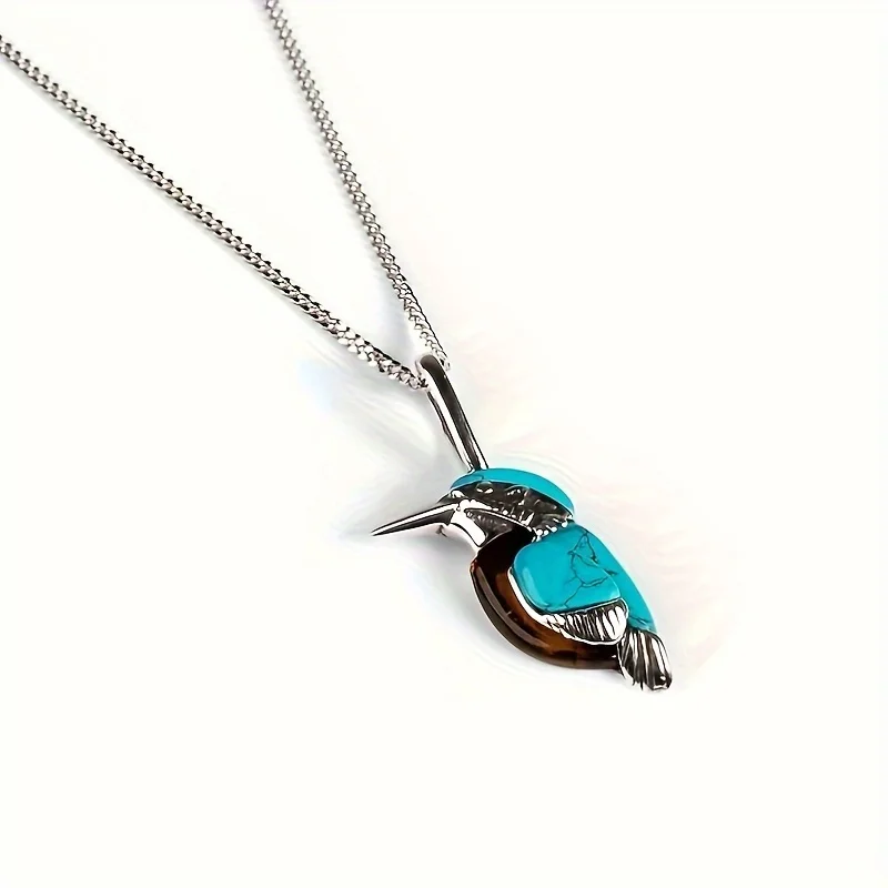 New Eurasian Animal Imitation Turquoise Hummingbird Necklaces Fashion Silver Color Clavicle Chain Swallow Birds Pendants Jewelry