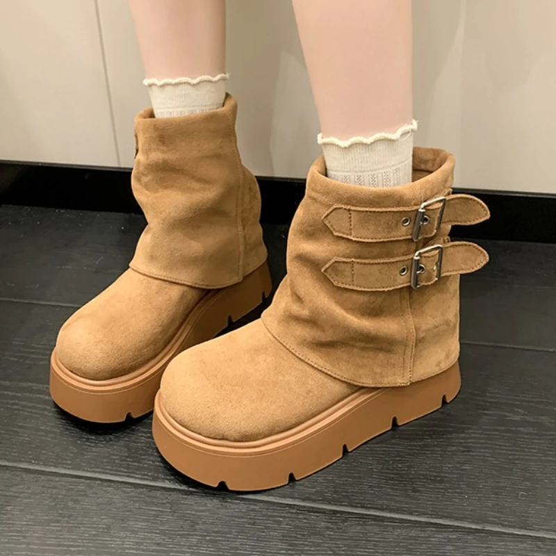 

Ankle Boots for Women Flats Platform Shoes Suede Winter New Snow Boots 2025 Fashion Woman Sneakers Casual Sport Shoes Zapatillas