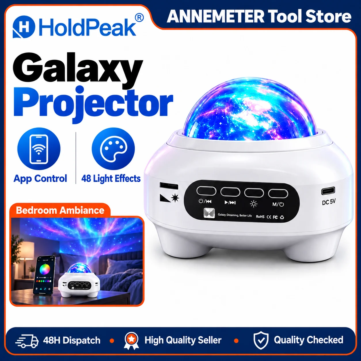 Galaxy Star Projector Night Light Bluetooth Speaker 48 Light Effects 16 HD Discs Remote Timer Music Sync Bedroom Kids Gift