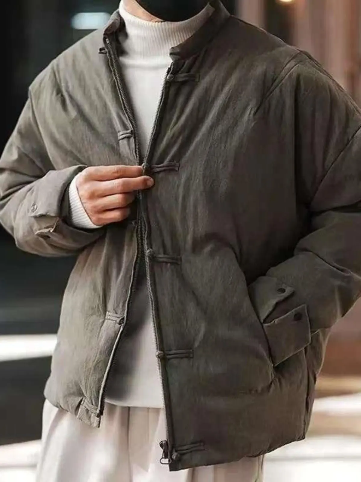 

Thiened Warm Stand Collar Button Cotton Jaet Men's Autumn Winter Casual Loose Cotton Clothes Faion Brand Upper Apparel