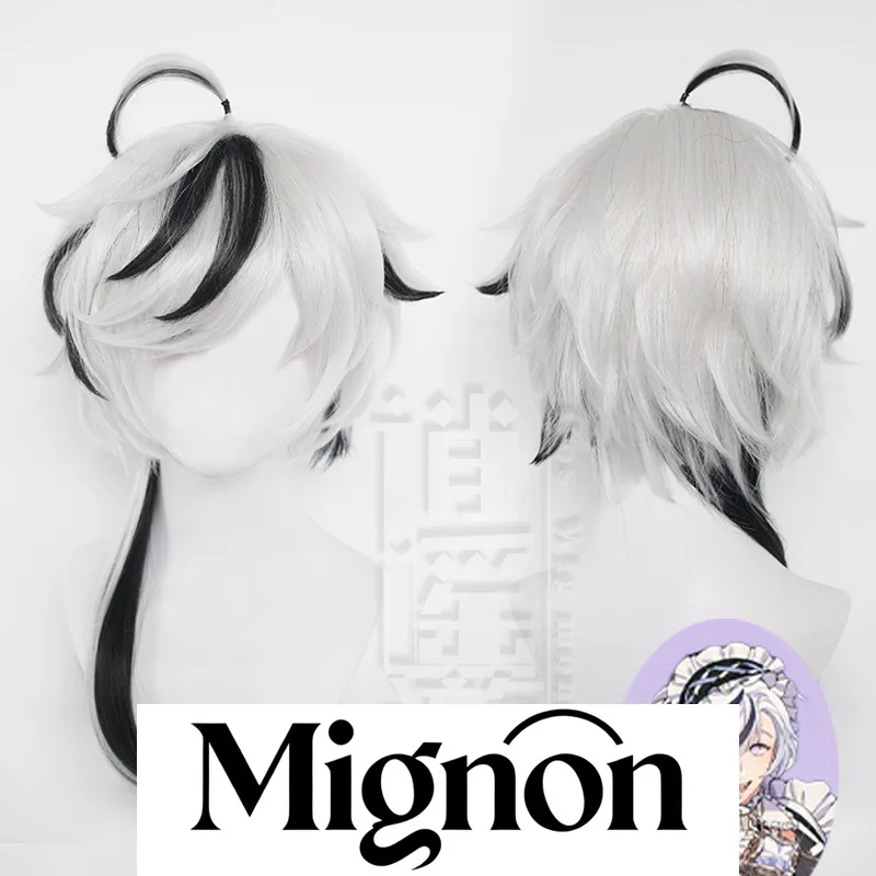 

Twisted Wonderland Blade Cosplay Wig Black White Two-tone Wolf Tail Fluffy Top Halloween Gift