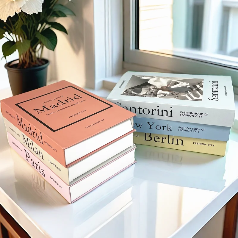 Pink Luxury Fake Book Storage Box Urban Architecture Coffee Table Books Paris Tower Milan Rome Boho Decorative Books Home Decor
