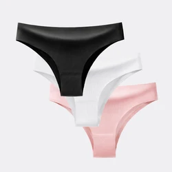 BANNIROU 3Pcs Women's Panties Underwear Fitness Sports Seamless Female Lingerie Sexy T-back Tanga Thong Ice Silk Intimates