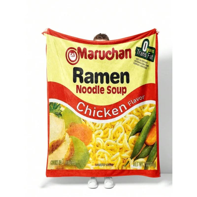 1 pieza de manta de franela de sopa de ramen de pollo Maruchan, estilo moderno a cuadros, doble cara, adecuada para todas las estaciones, lavado a máquina