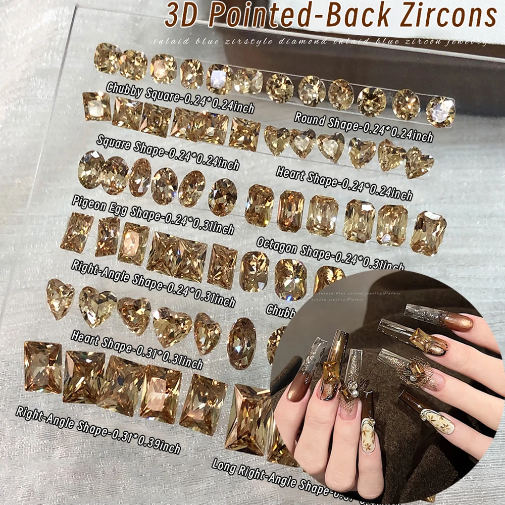 10 個ぽっちゃりオーバルシャンパンネイルアートラインストーン超光沢のある 3D スクエアジルコンネイルオーナメント尖ったバック DIY マニキュアジュエリー