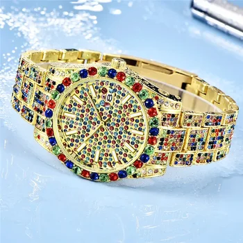 Men&#x27;s Hip Hop Fashion Quartz Watch Color All Diamond Date Watch