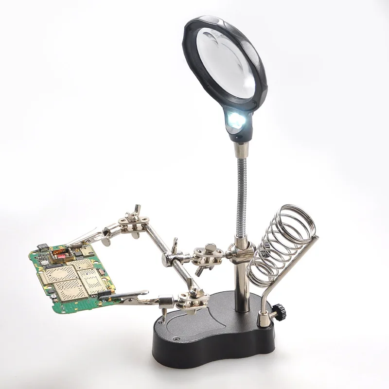 

LED Magnifier with Stand, 3rd Hands & Bright Lights - Adjustable Soldering Welding Repair Tool for Electronics Jewelry Watch