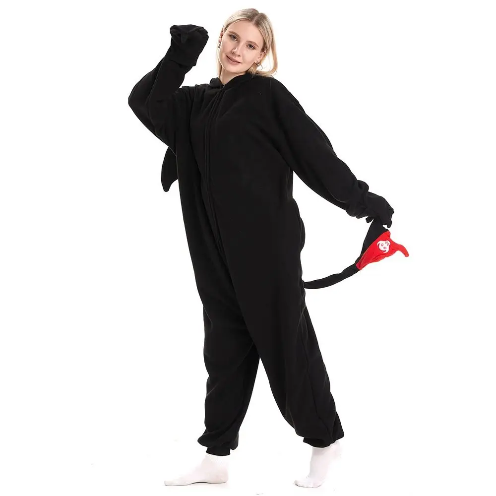 Kawaii Cute Animal One-piece Suit Pyjamas Warm Black Cosplay Costume Homewear Creativity Dragon Romper Clothes Christmas